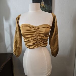 Blue Blush Mustard Ruched Crop Top